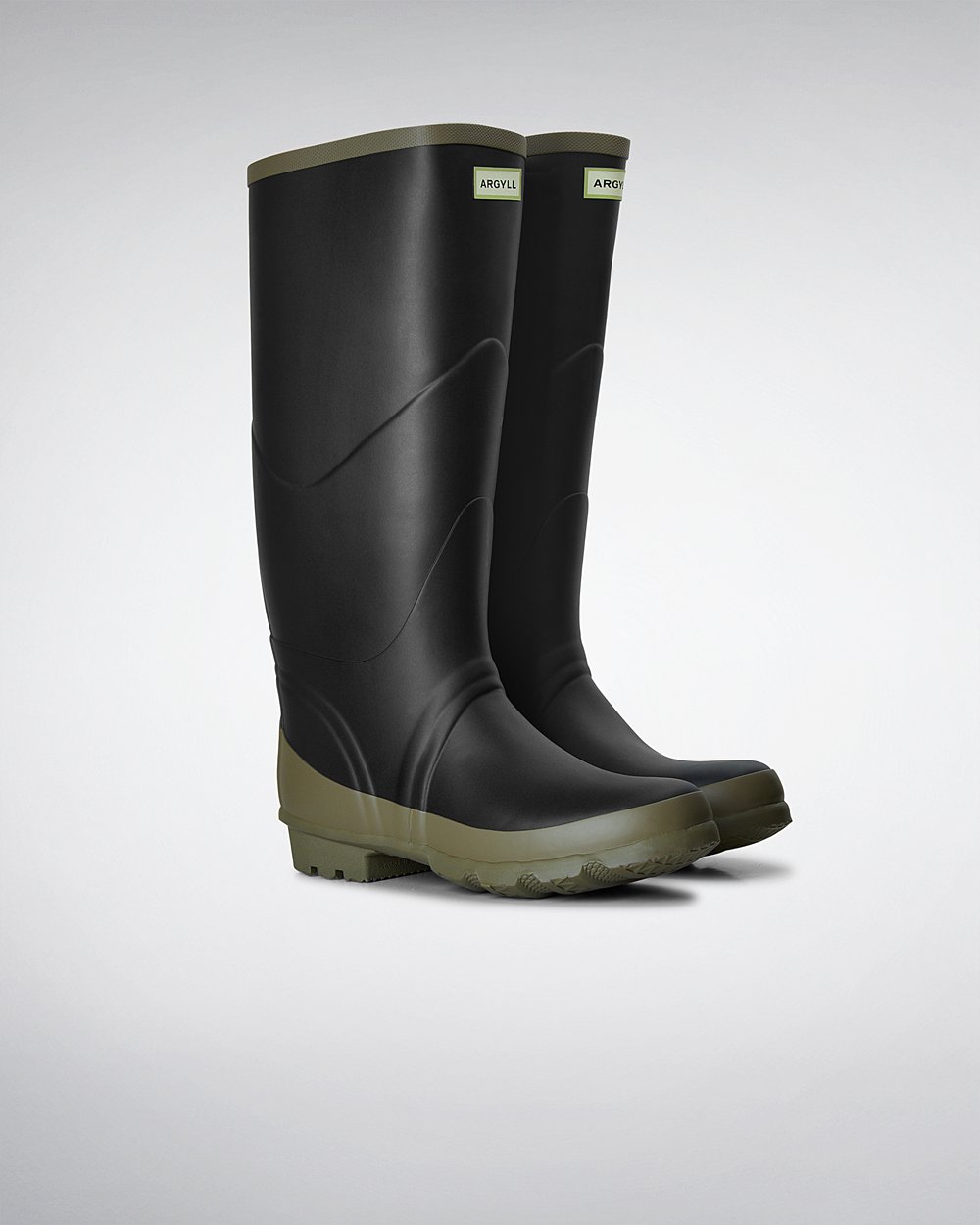 Womens Tall Rain Boots - Hunter Argyll Bullseye Full Knee (63TIKDSMV) - Black